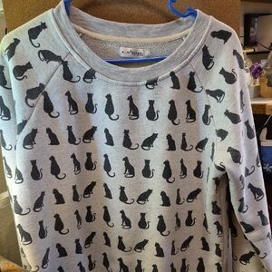 La Soul Gray Cat Print Women's Crew Neck Sweater